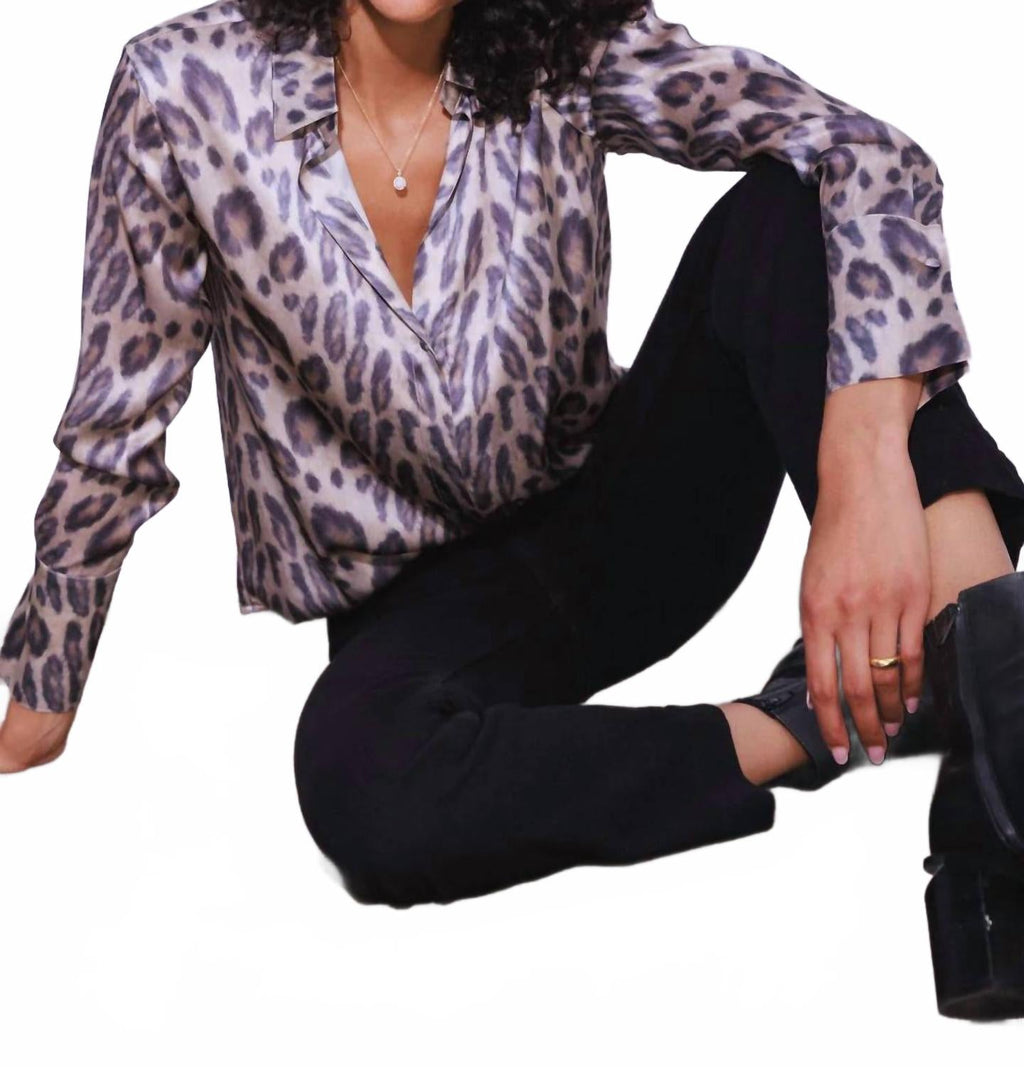 Daria French Cuff Silk Blouse In New Leopard