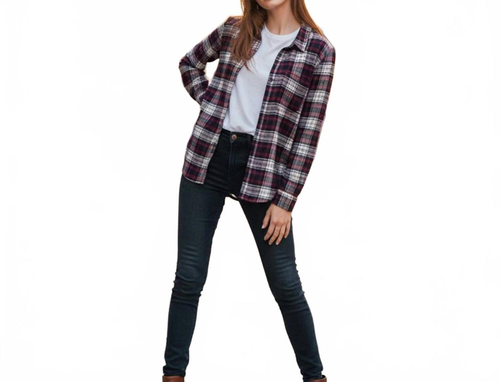 Plaid Shirt In Burgundy And White
