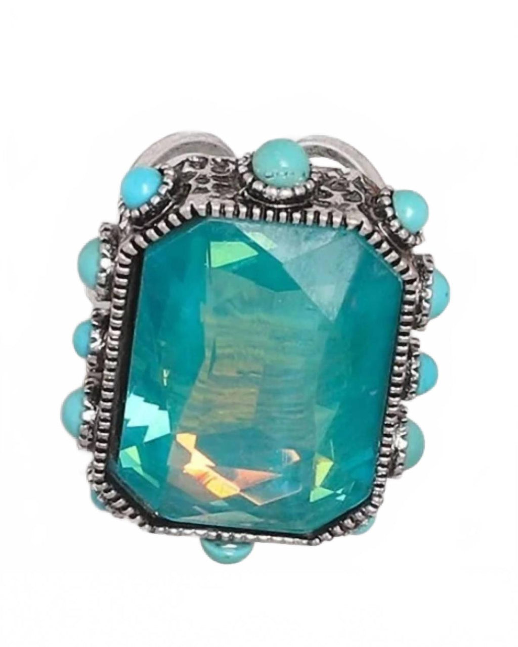 Women's Crystal Adjustable Ring In Turquoise Octagon