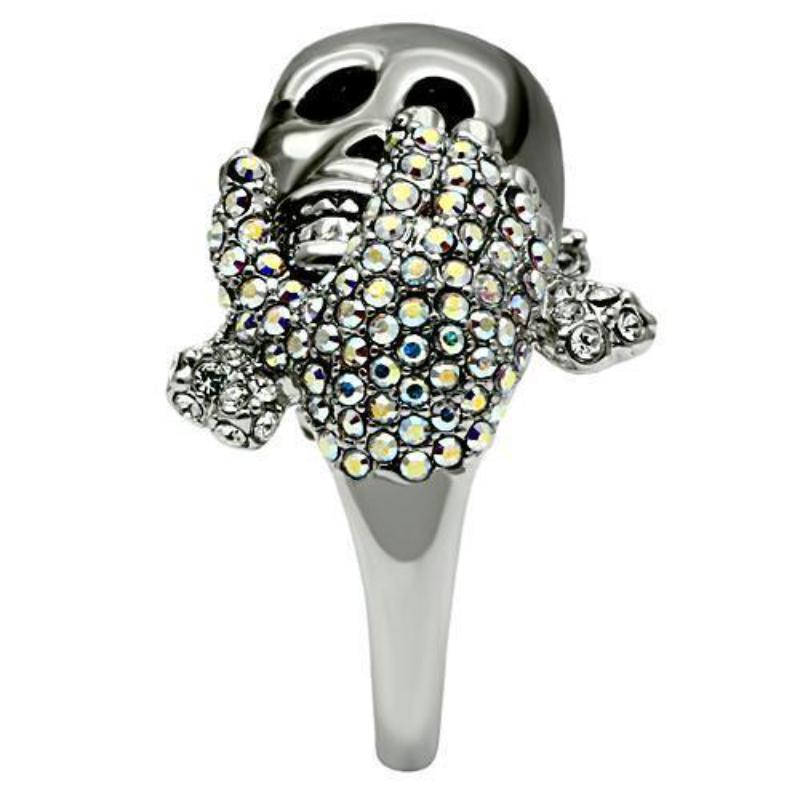 Rhodium + Ruthenium White Metal Ring with Top Grade Crystal in Aurora Borealis (Rainbow Effect)