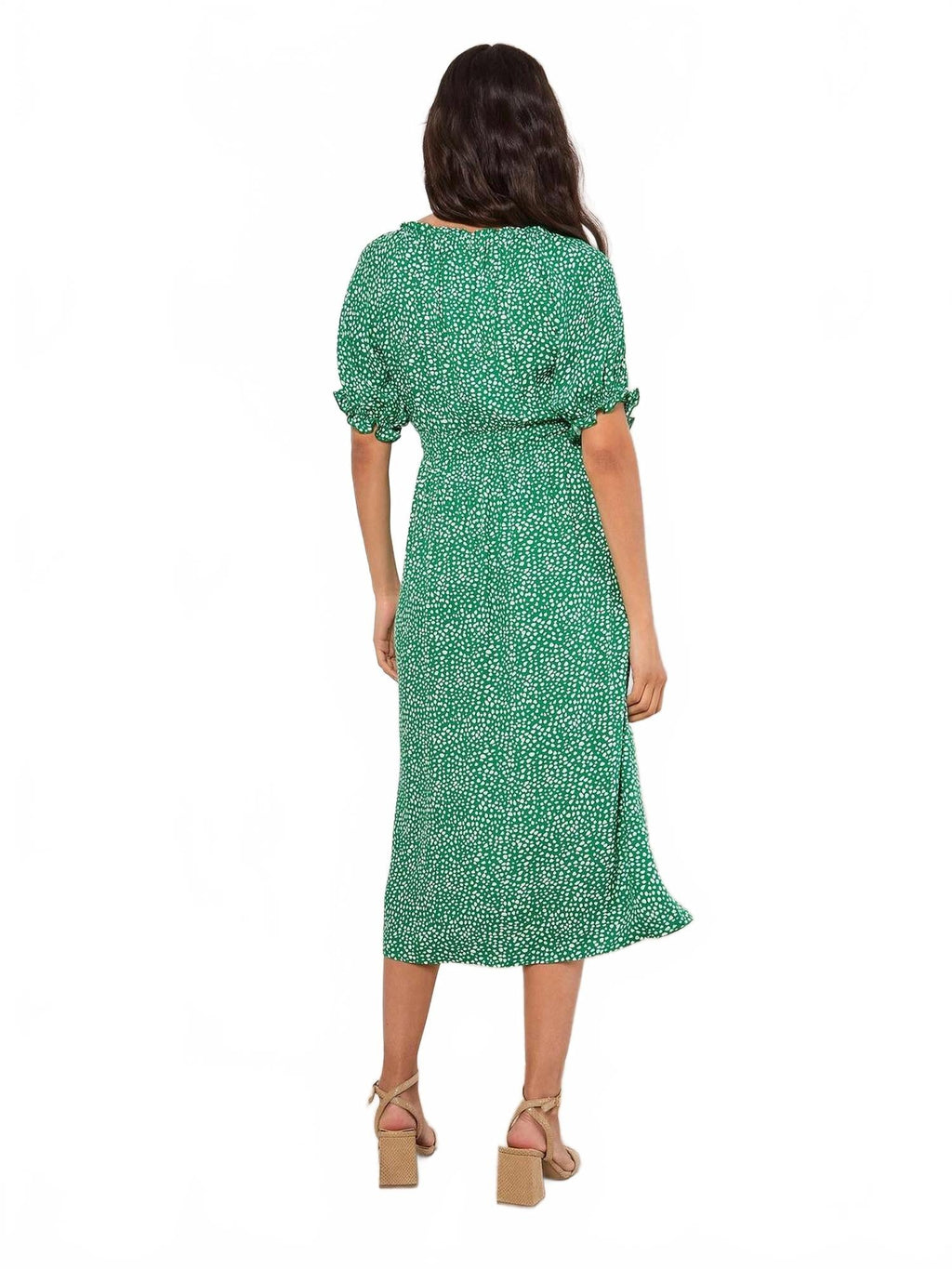 Milkmaid Midi Spot Printed Dress In Green