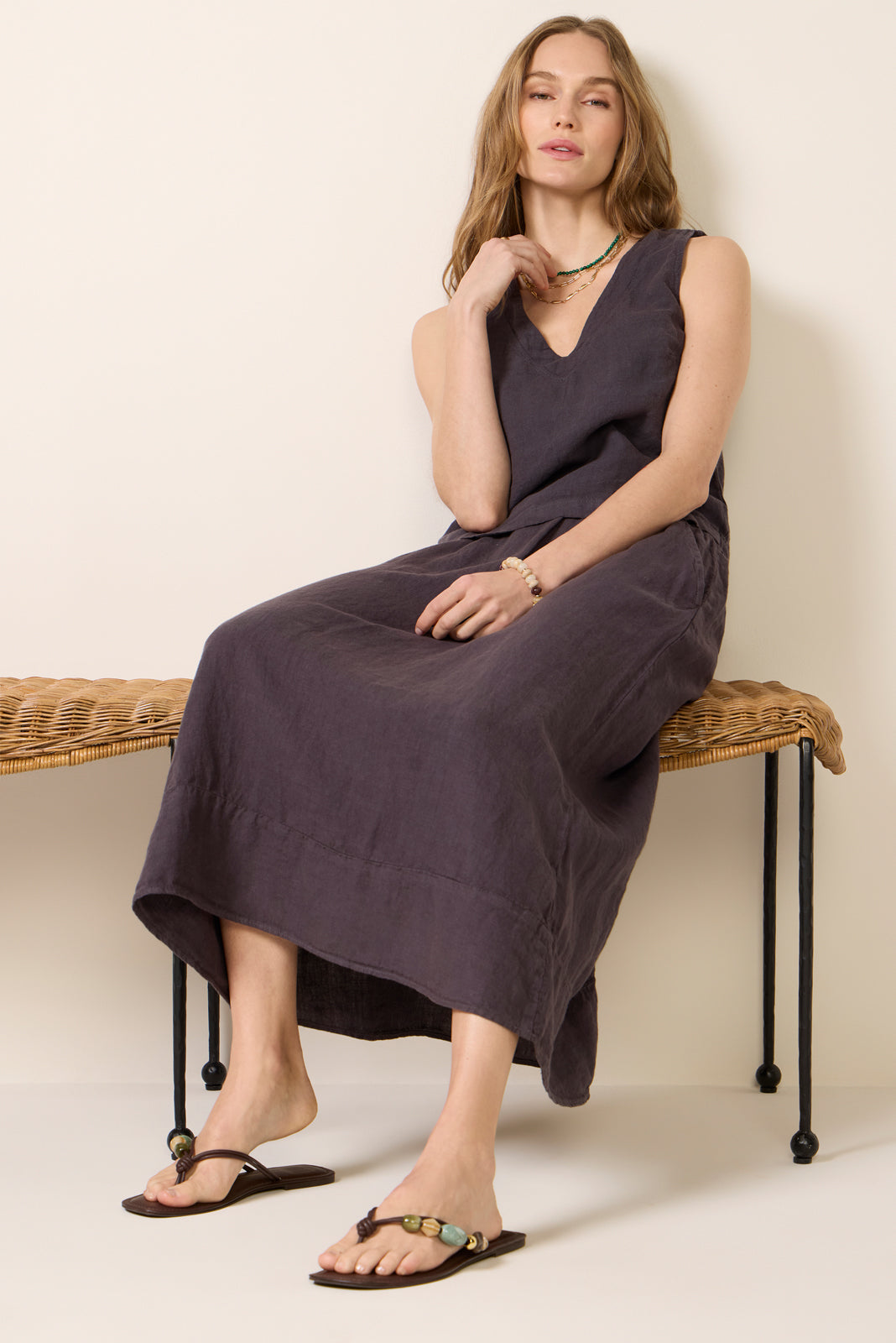 Women's V Neck Linen Tank Top