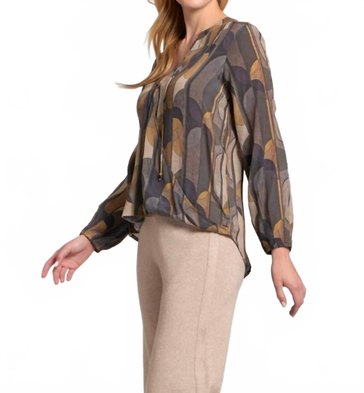 Crossover Top With Tassel In Gray Multi