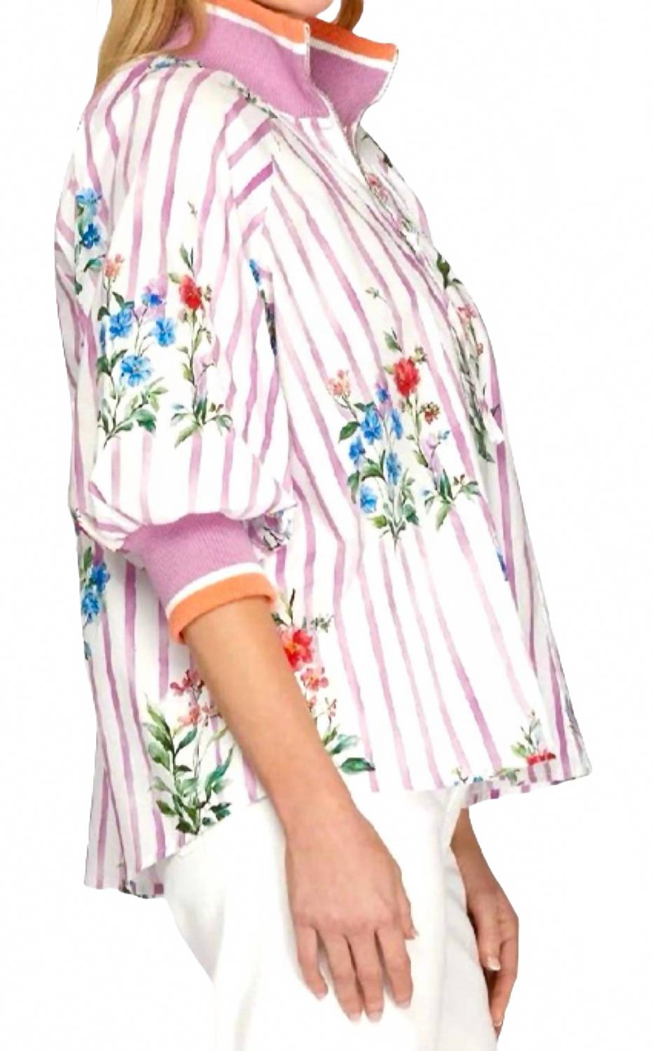 Printed Half Zip Top In Violet Multi