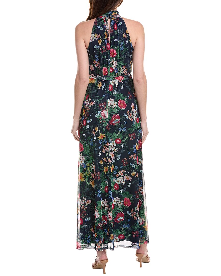Anne Klein Printed Mesh Asymmetrical Ruffle Hem Maxi Dress