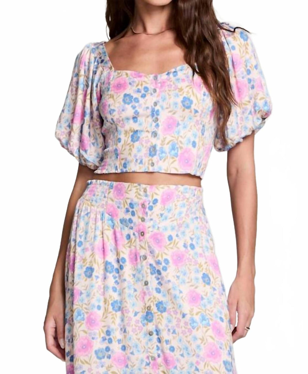 Elysia Puff Sleeve Top In Multi Velvet Iris