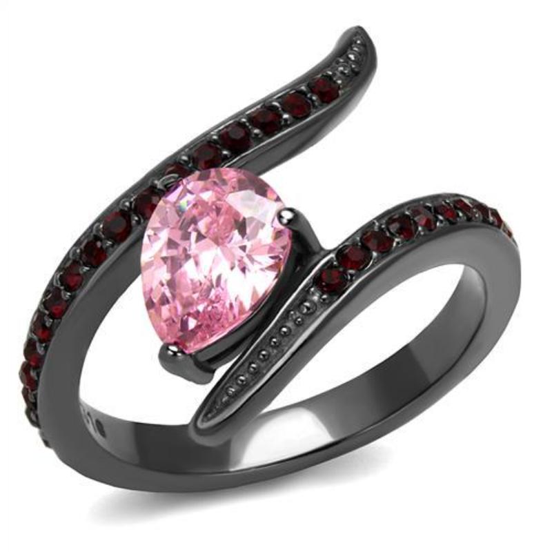 IP Light Black Stainless Steel Ring with AAA Grade CZ in Rose