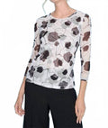 Blossom Bliss Three Quarter Sleeve Ruched Top In Black/white