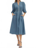Denim Midi Dress In Blue