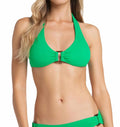 Tortoise Halter Swim Top In Textured Kelly Green