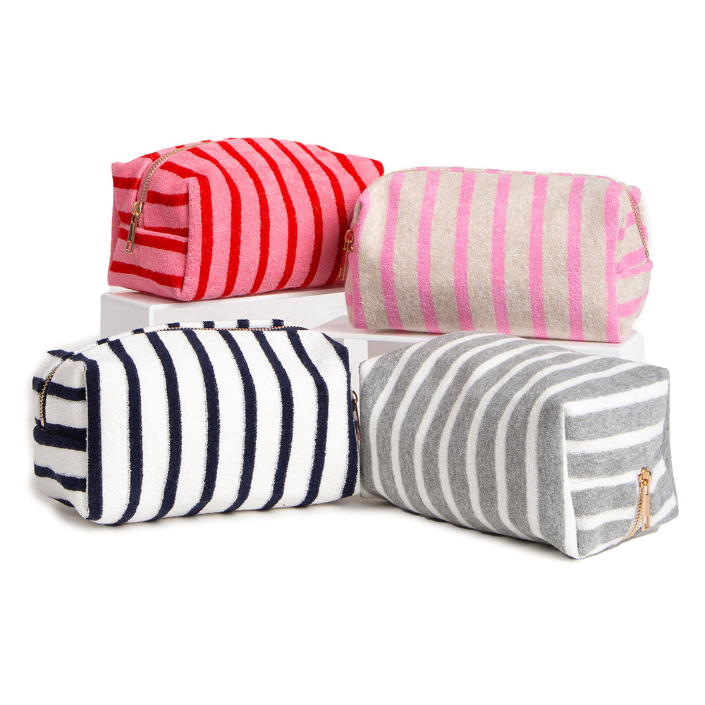 Striped Terry Textured Cosmetic Pouch Bag