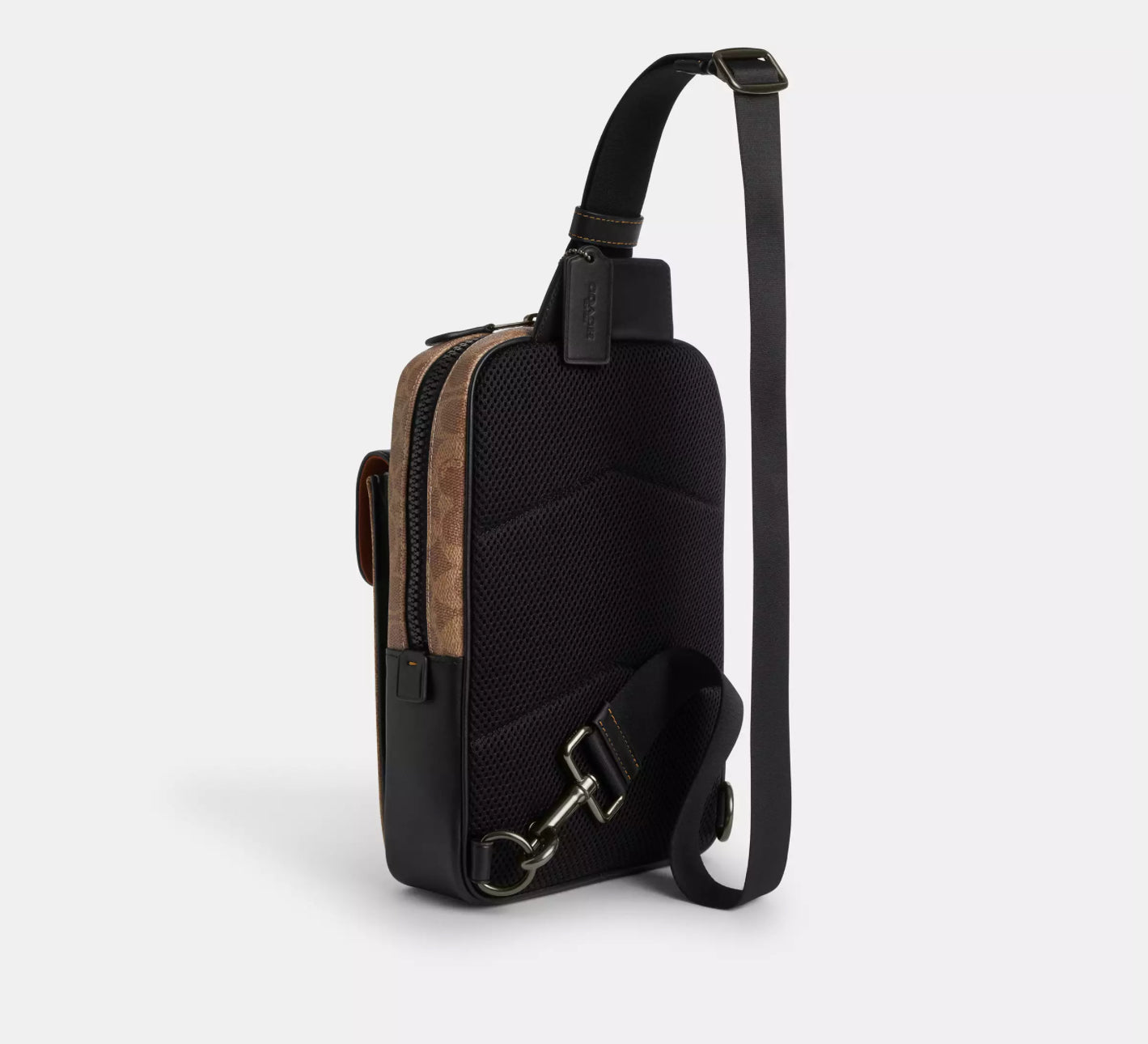 NWT Coach Track Pack Sling Bag In Signature Canvas & Leather Tan/Black