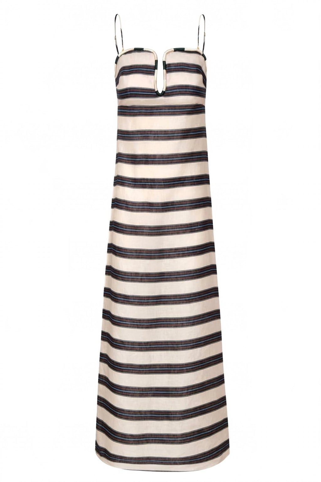 Antonia Linen Midi Dress In Ivory & Navy Stripes