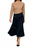Denim Patchwork Pleat Skirt In Indigo