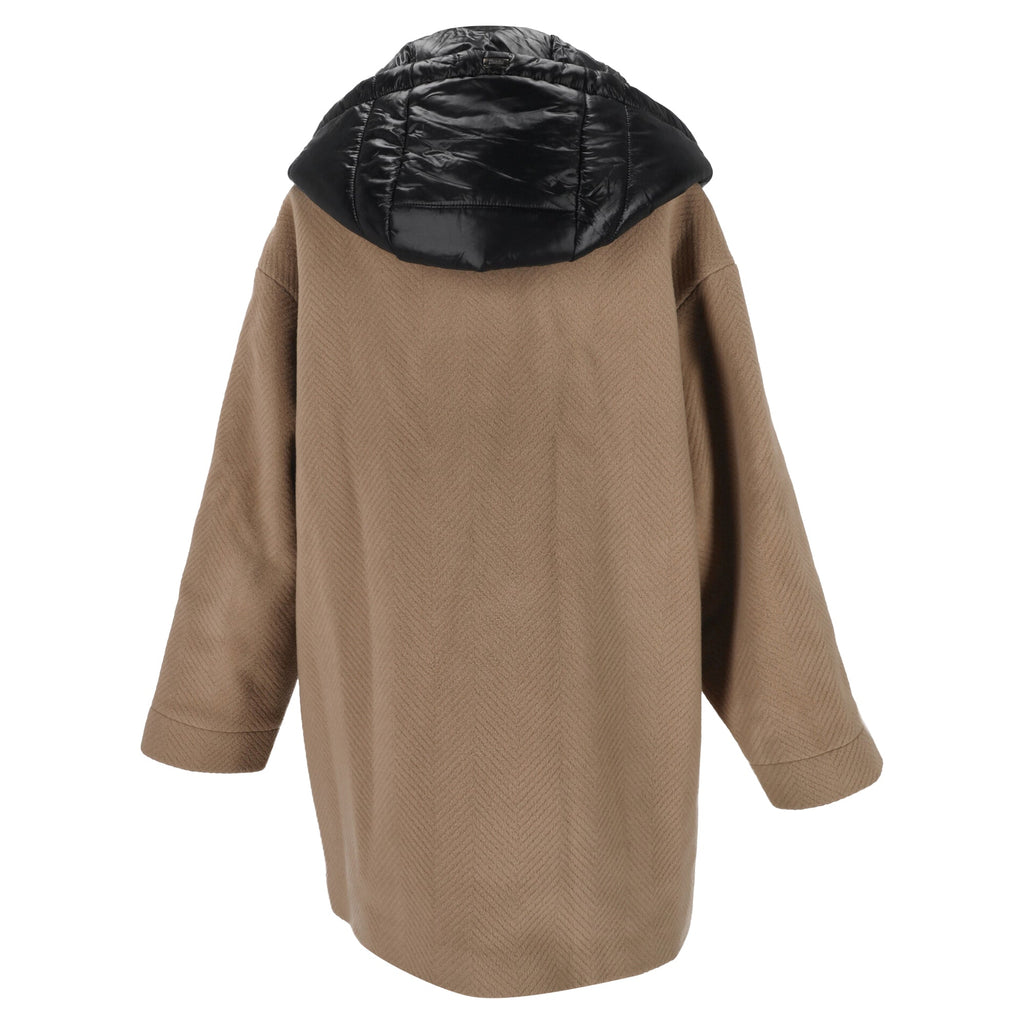 Herno Hooded Coat In Beige Virgin Wool