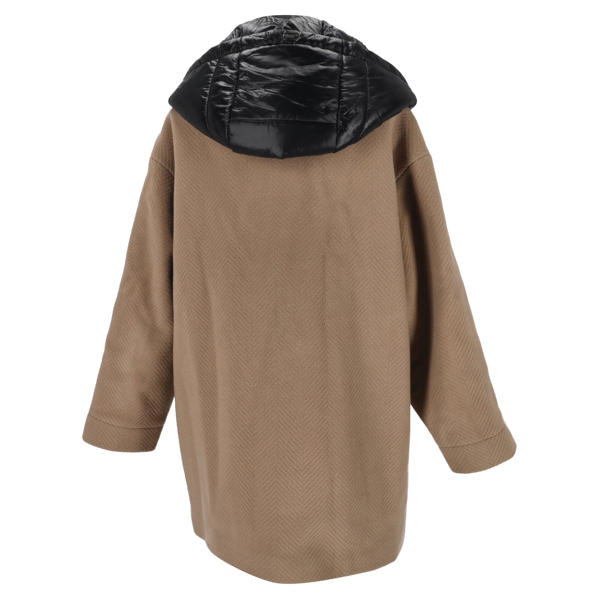 Herno Hooded Coat In Beige Virgin Wool