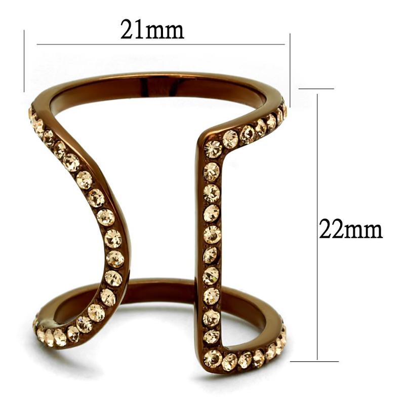 IP Coffee light Stainless Steel Ring with Top Grade Crystal in Light Peach