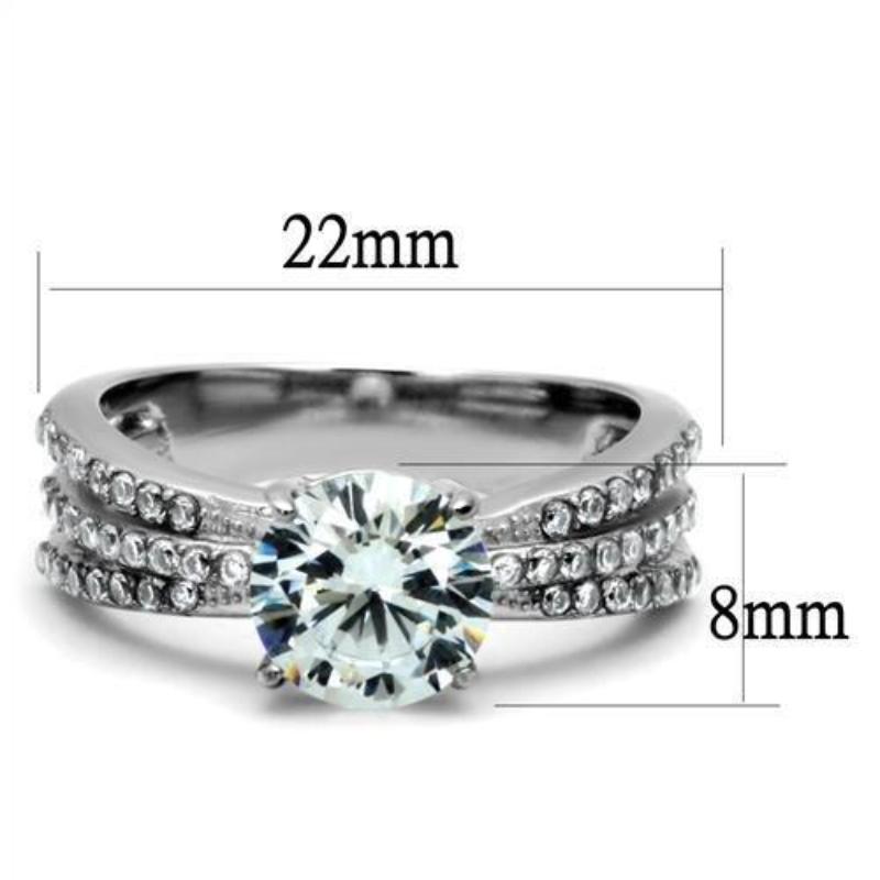 High polished (no plating) Stainless Steel Ring with AAA Grade CZ in Clear