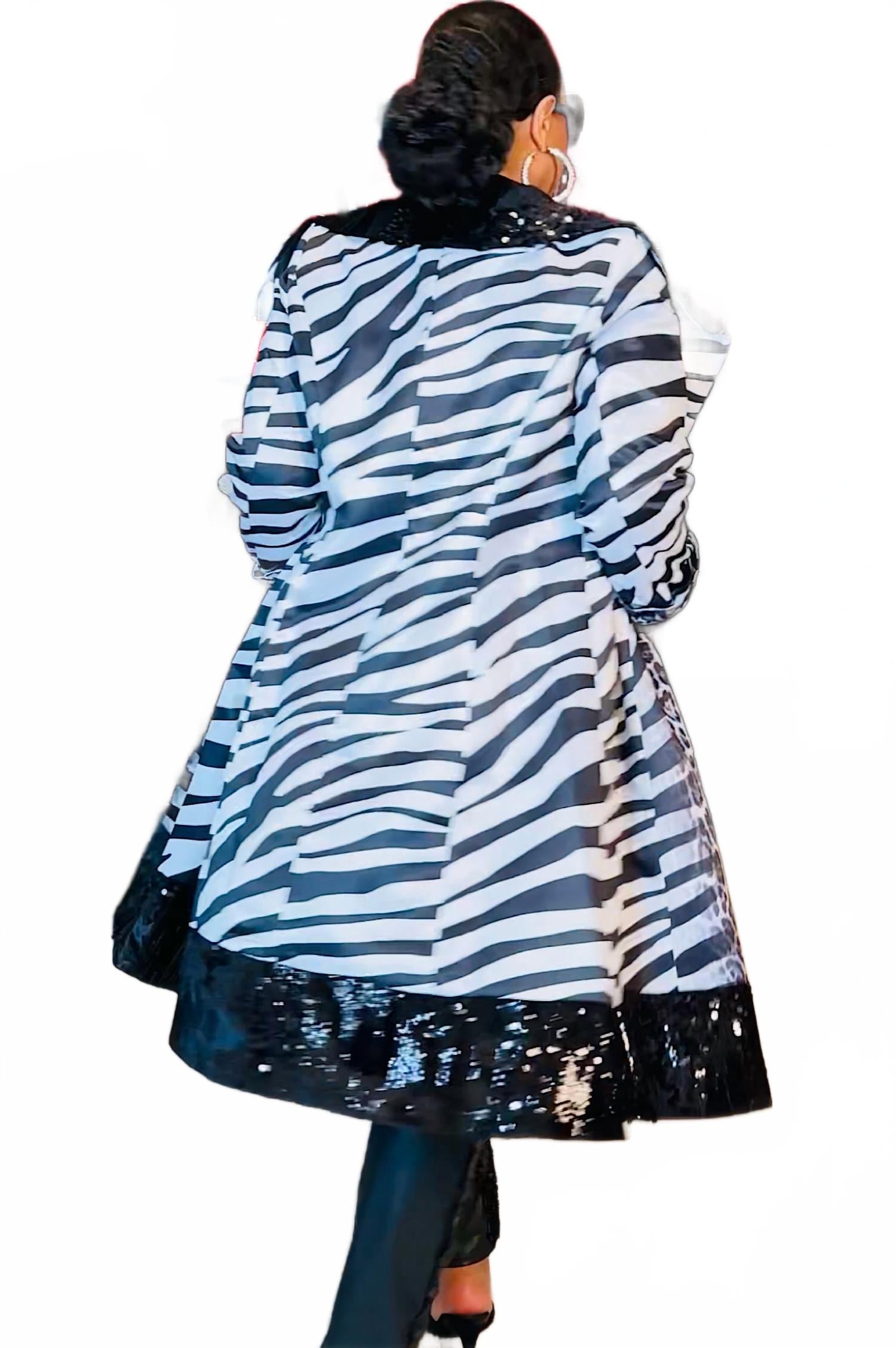Sequin Animal Print Coat Dress In Black