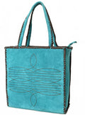 Women's Boot Stitch Suede Leather Purse In Turquoise