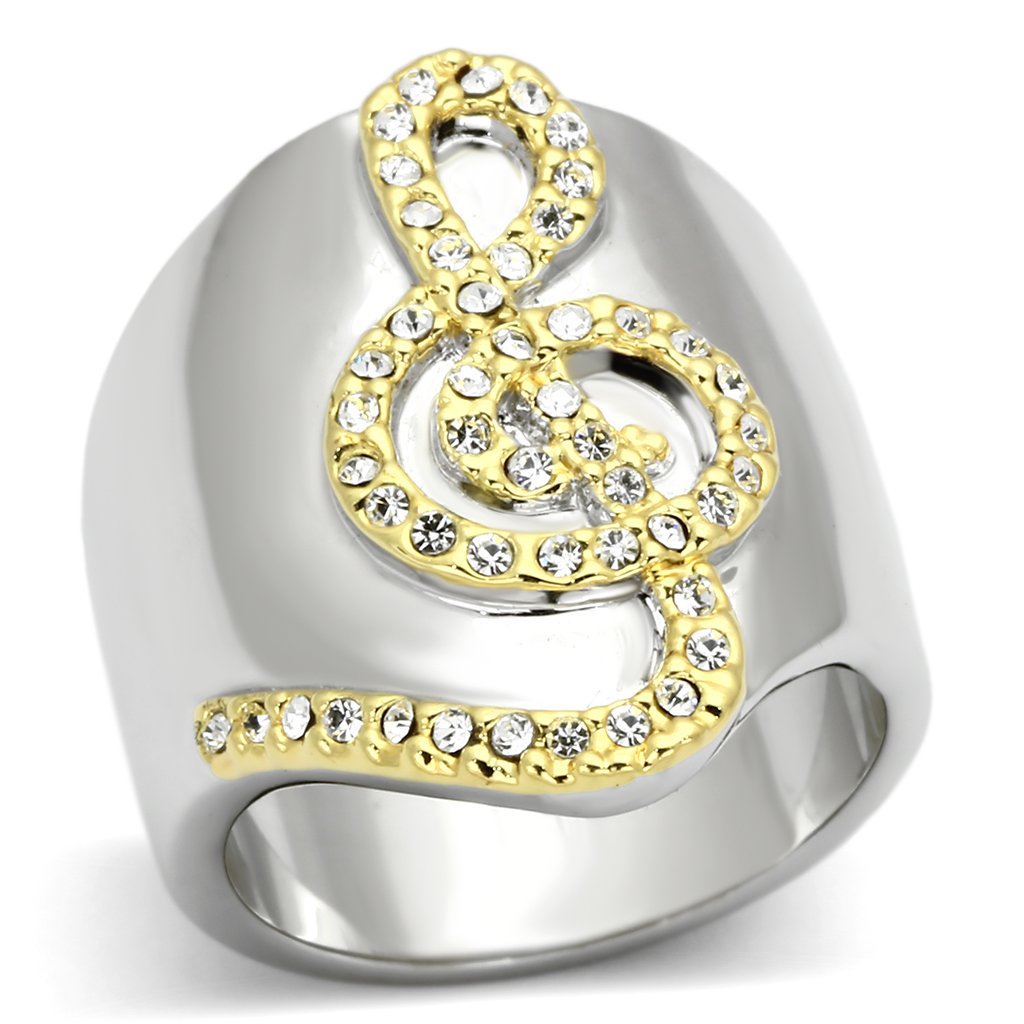 Reverse Two-Tone Brass Ring with Top Grade Crystal in Clear