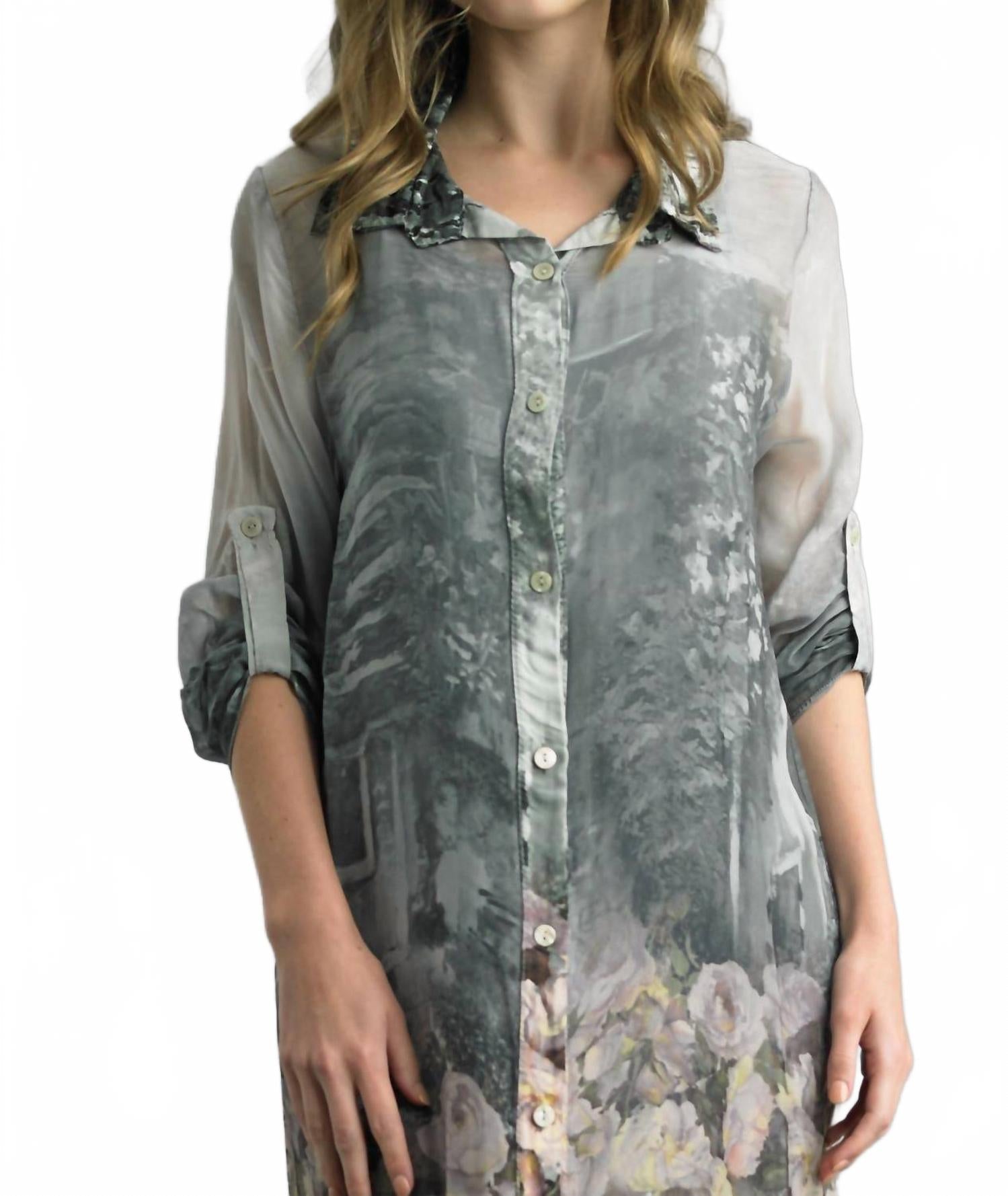 Ethereal Garden Silk Blend Maxi Dress In Grey