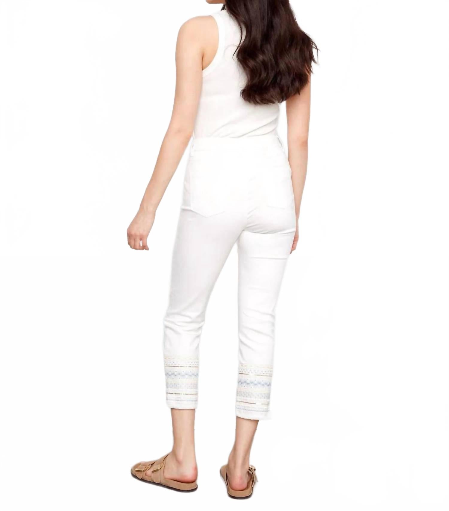 Embroidered Cuff Jeans In White