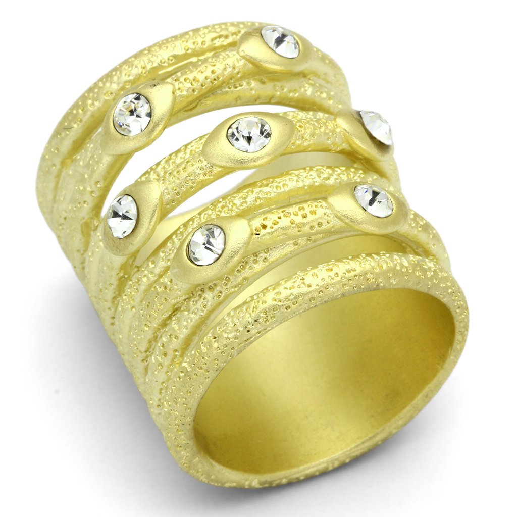 Matte Gold Brass Ring with Top Grade Crystal in Clear