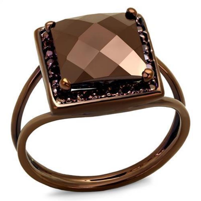 IP Coffee light Brass Ring with AAA Grade CZ in Light Coffee