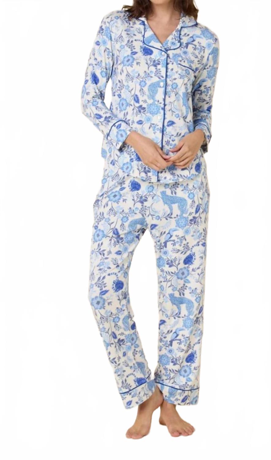 Soiree Pima Knit Pajama Set In Blue