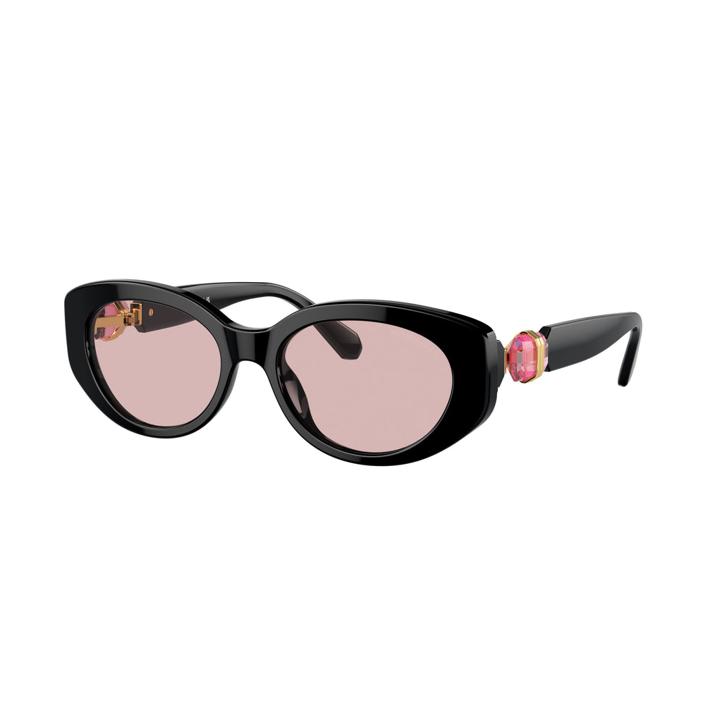 0Sk6002 Oversized Black Acetate Sunglasses with Pink Crystal Accents