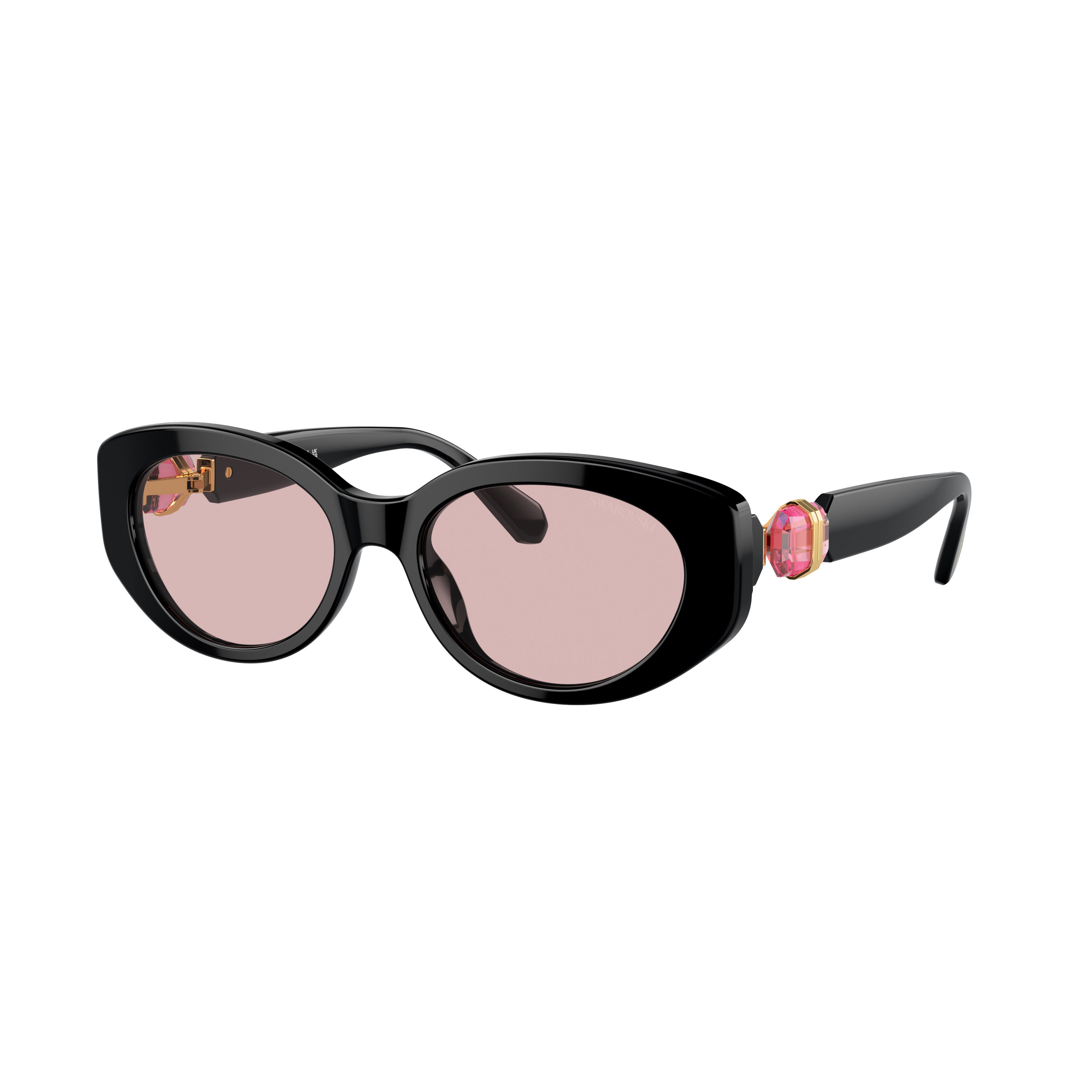 0Sk6002 Oversized Black Acetate Sunglasses with Pink Crystal Accents