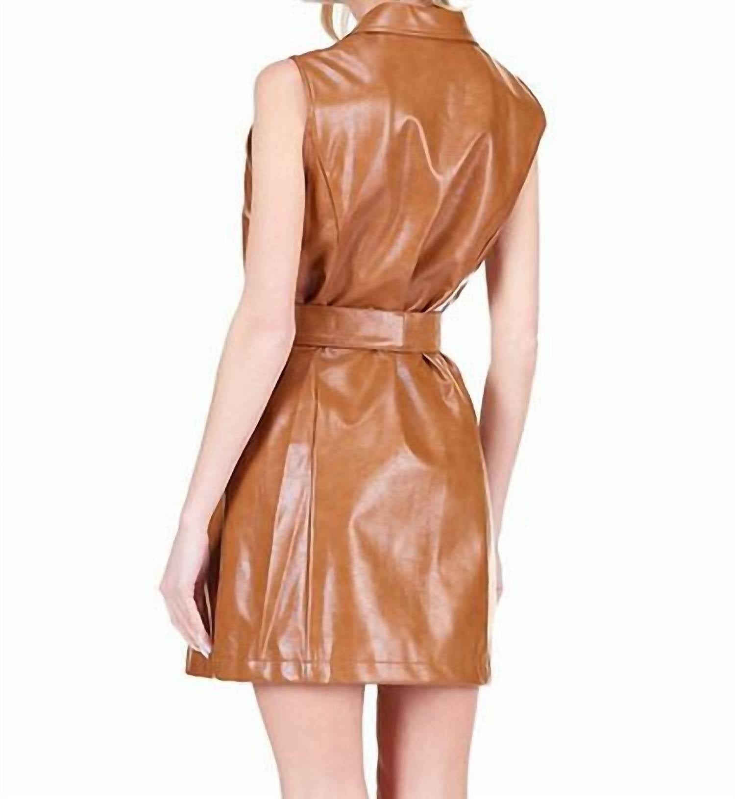 Harper Vegan Leather Dress In Camel