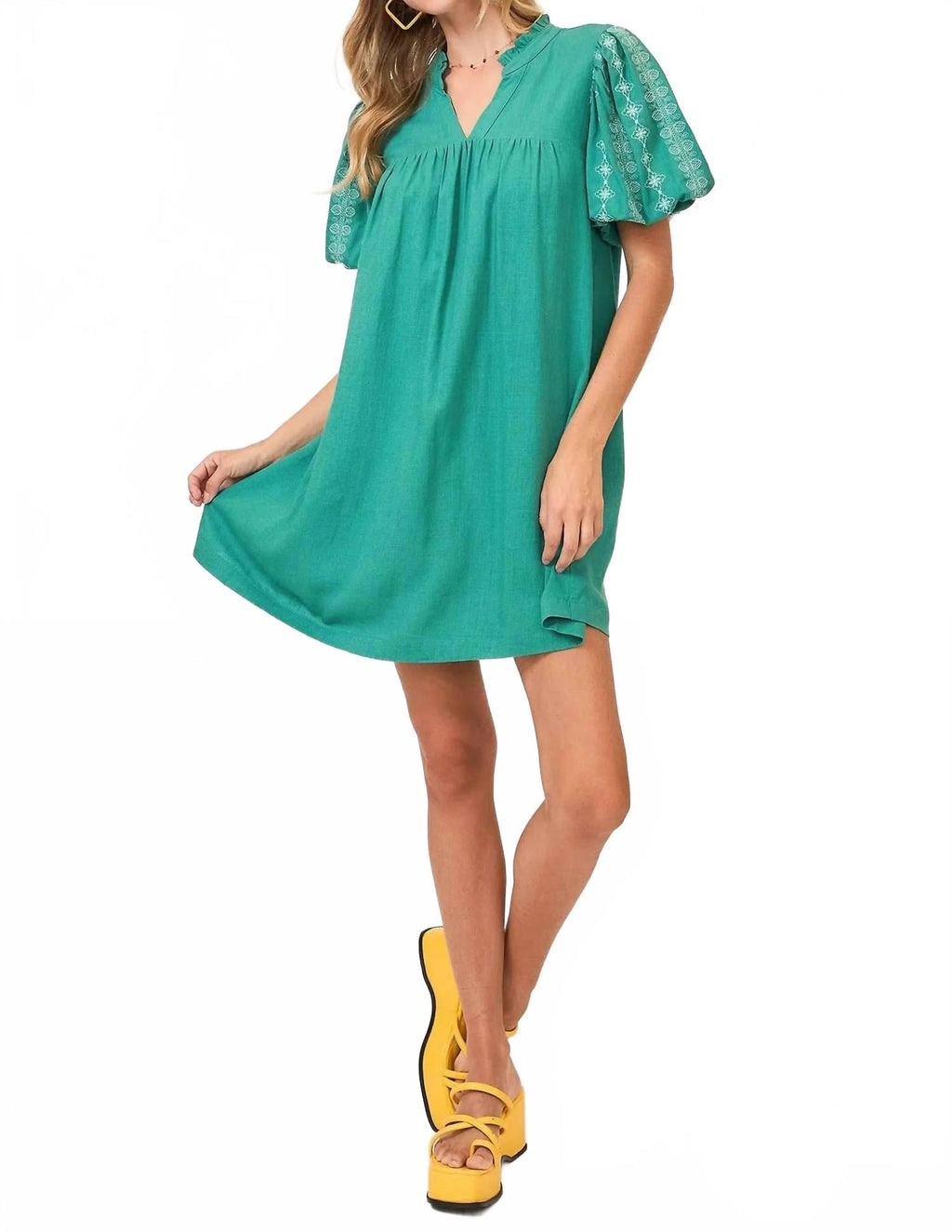 Embroidered Dress In Green