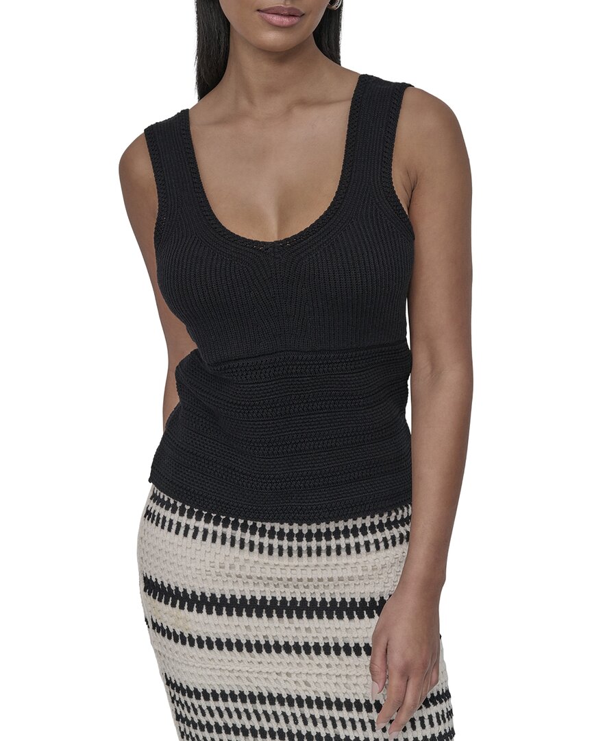 DKNY Cotton V-Neck Crochet Sweater
