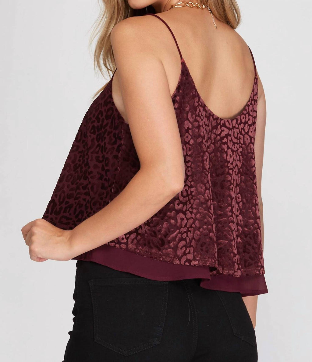 Burnout Velvet Double Layered Camisole Top In Wine