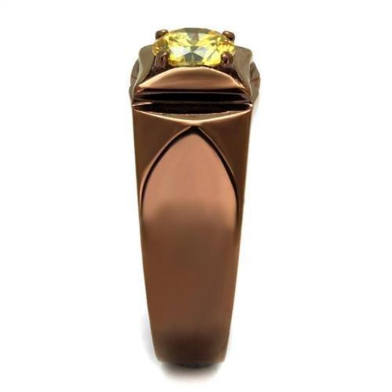 IP Coffee light Stainless Steel Ring with AAA Grade CZ in Topaz