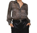 3/4 Bishop Sleeve Button Up In Silver Leopard