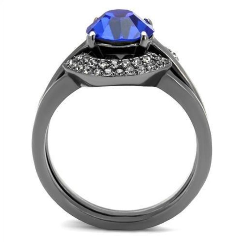IP Light Black Stainless Steel Ring with Top Grade Crystal in Sapphire