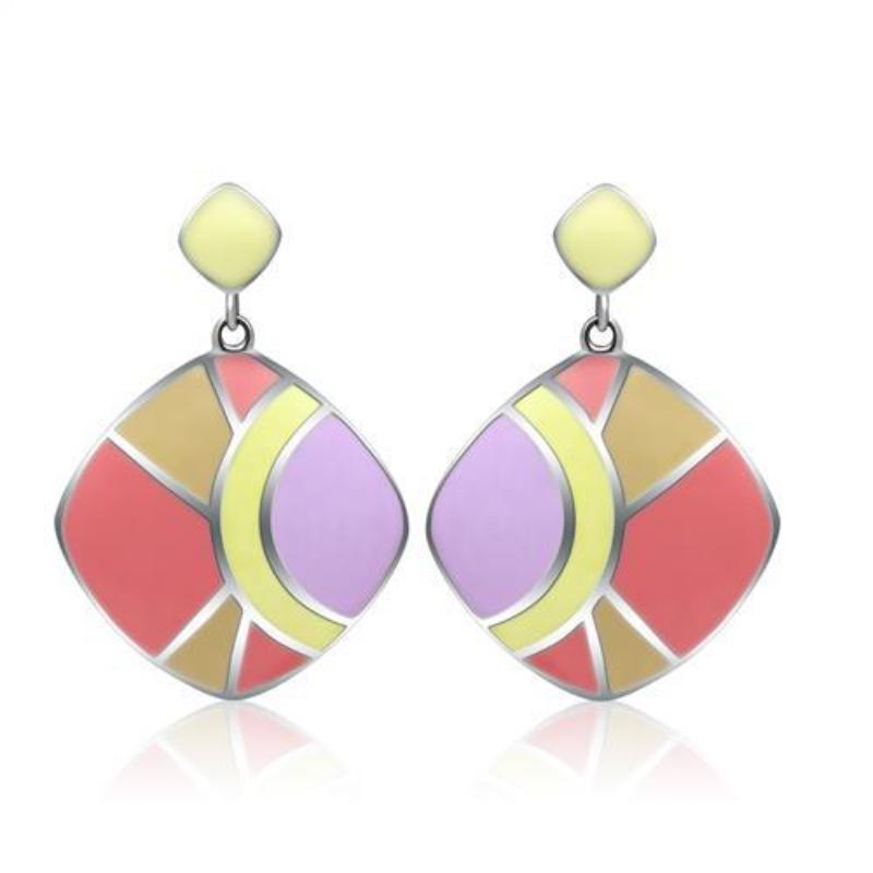 High polished (no plating) Stainless Steel Earrings with Epoxy in No Stone