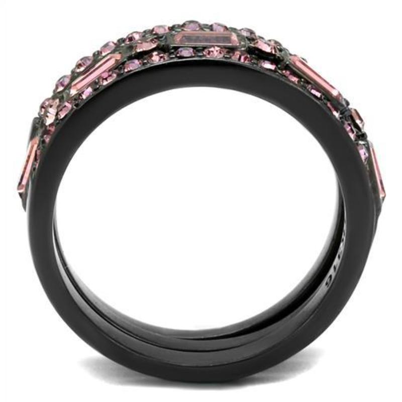 IP Light Black Stainless Steel Ring with Top Grade Crystal in Multi Color