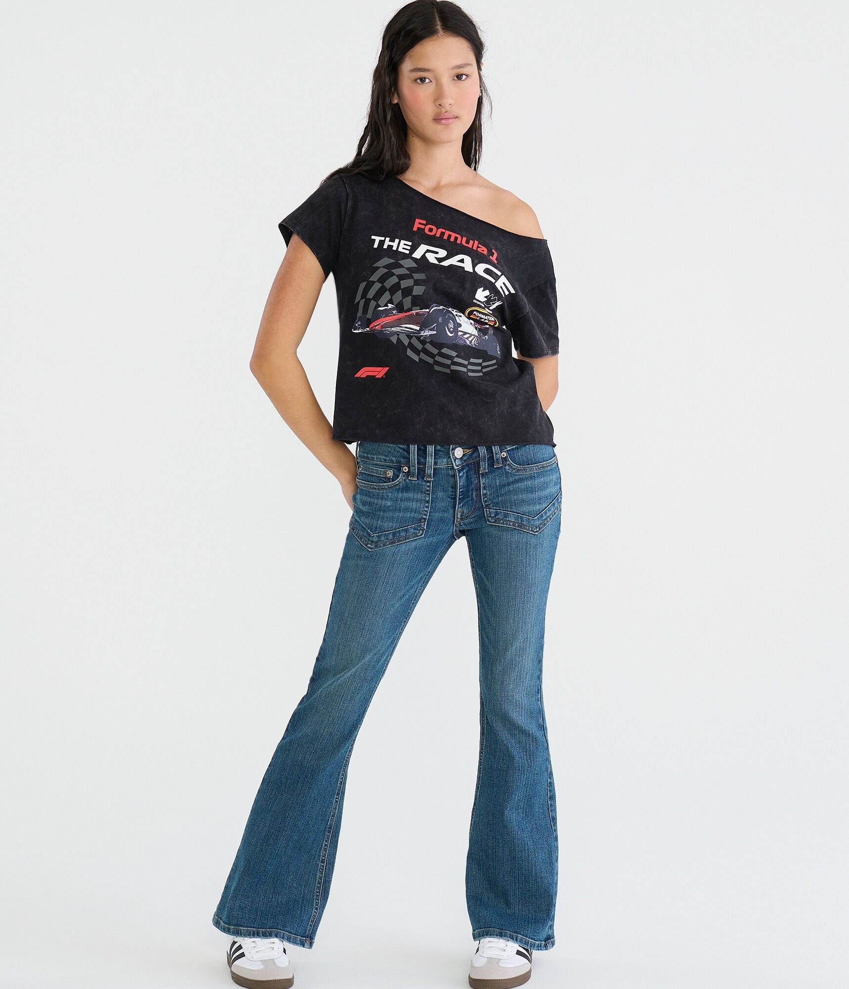 Aeropostale Formula 1 The Race Off-The-Shoulder Graphic Tee