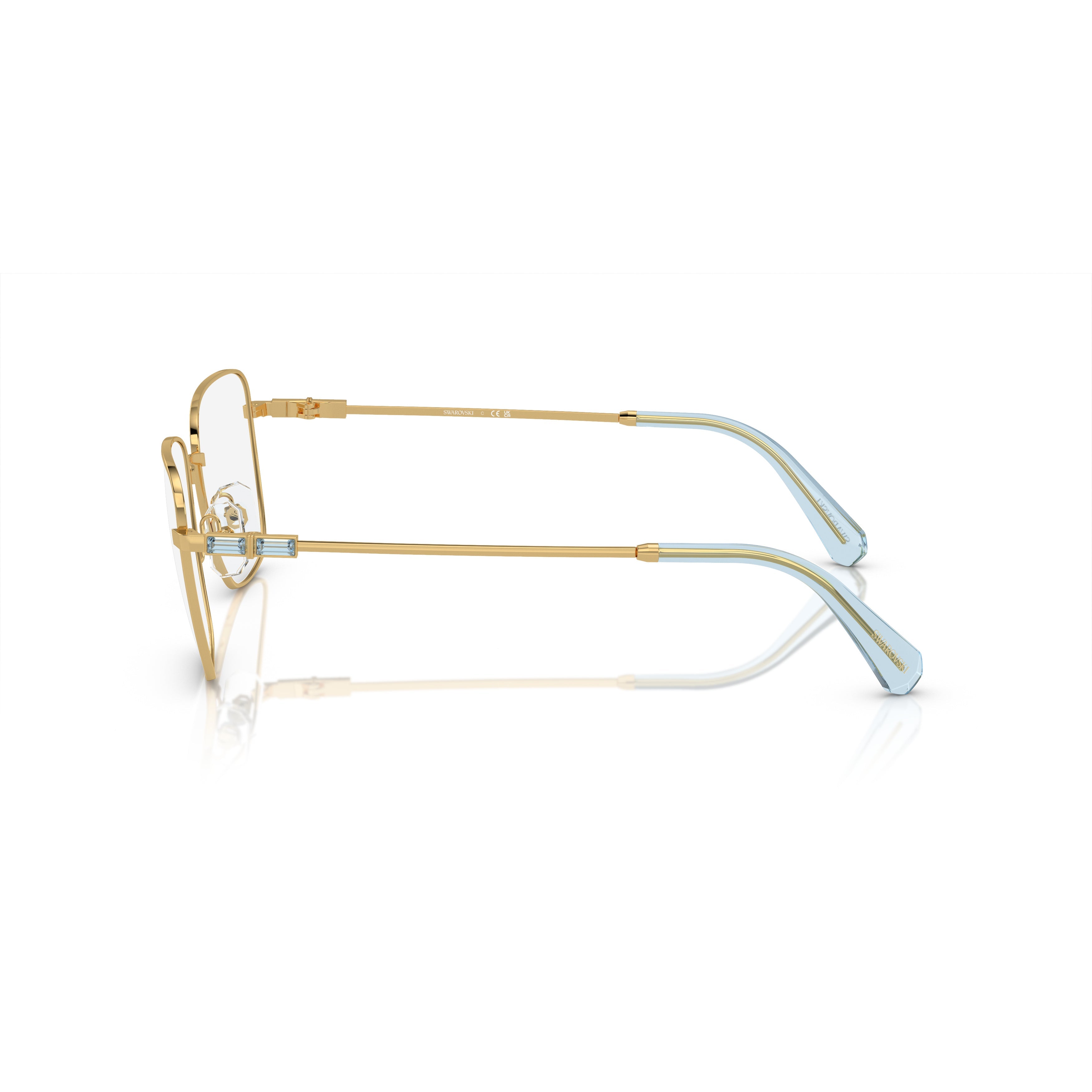 0Sk1003 Thin Gold-Toned Metal Sunglasses with Light Blue Accents