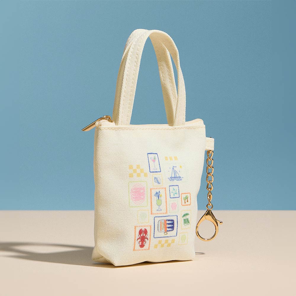 Coastal Icon Print Keychain Mini Tote Bag