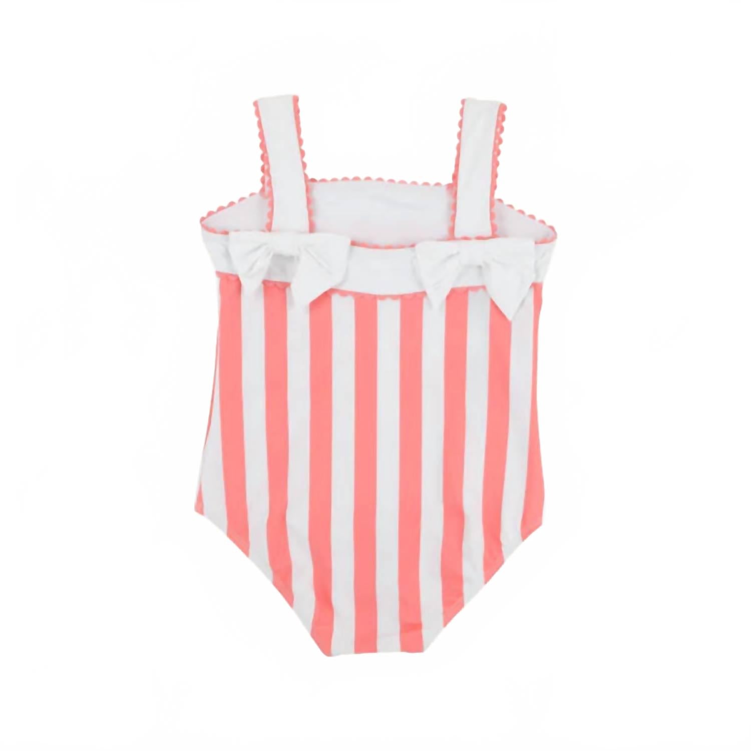 Girl's Shannon Bow Bathing Suit In Caicos Cabana Stripe