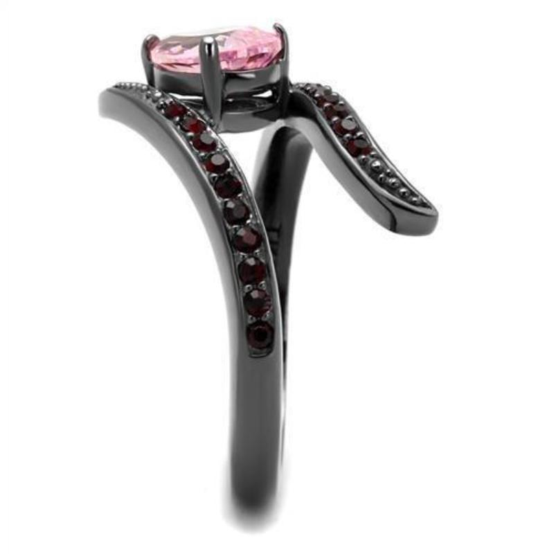 IP Light Black Stainless Steel Ring with AAA Grade CZ in Rose
