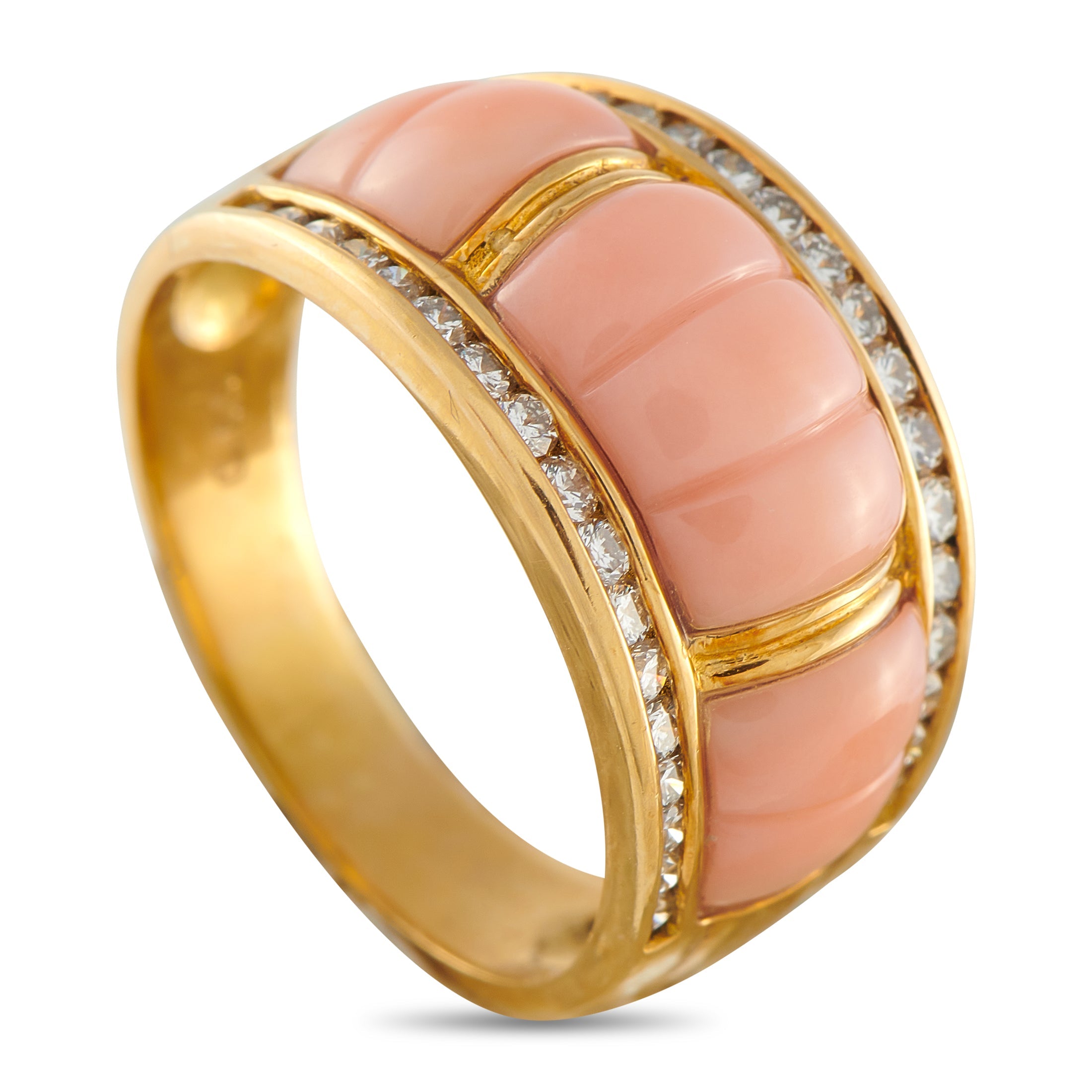 LB Exclusive 18K Yellow Gold 0.55ct Diamond and Coral Ring MF03-041026