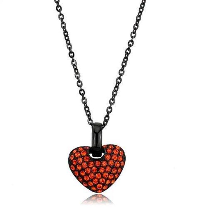 IP Black(Ion Plating) Stainless Steel Chain Pendant with Top Grade Crystal in Orange