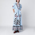 Farm Rio Light Blue Embroidered Long Dress With Bow Women