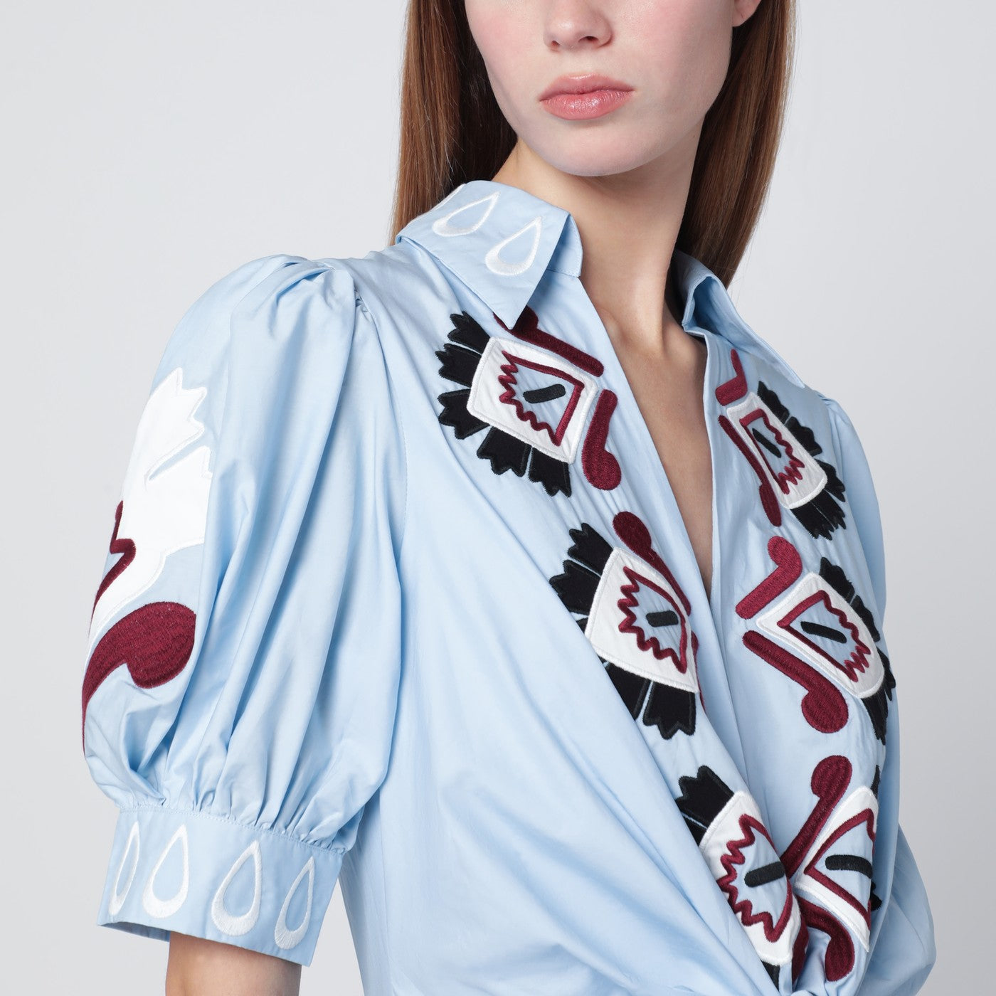 Farm Rio Light Blue Embroidered Long Dress With Bow Women